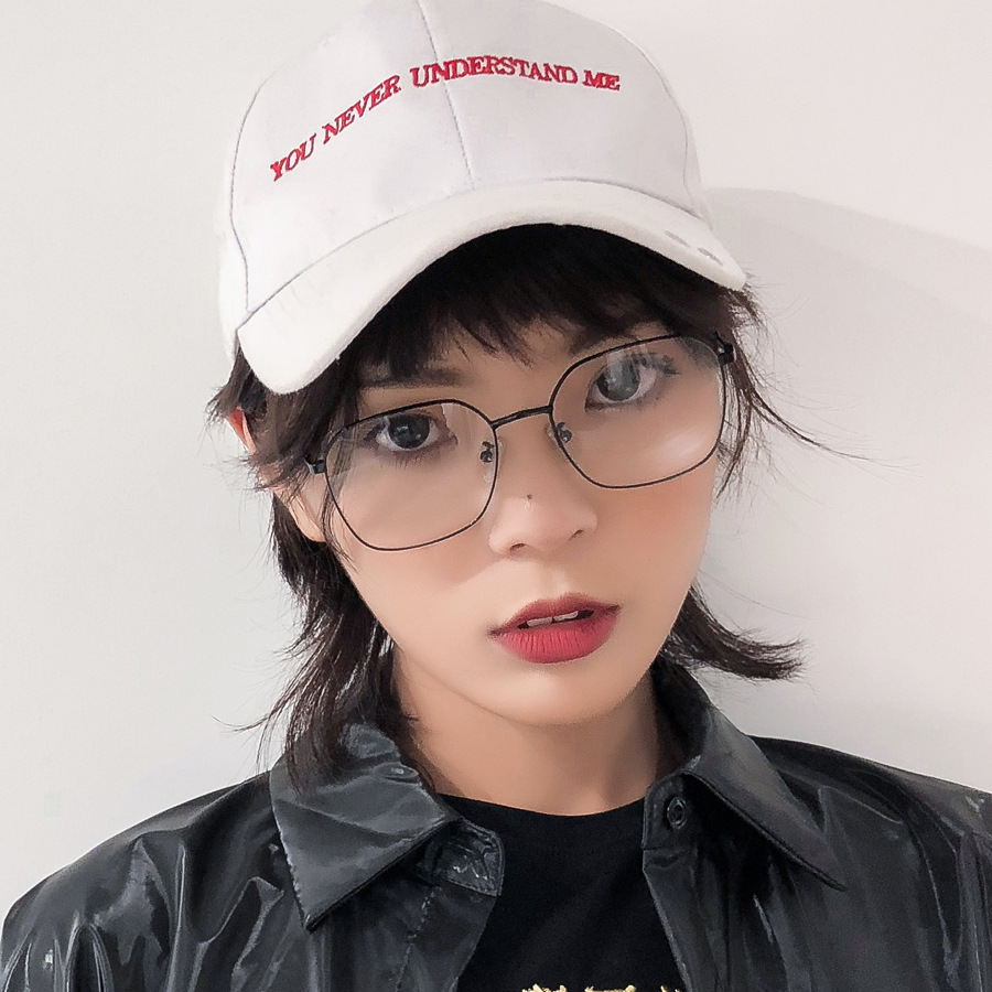 Shame on the same small Bear ears square frame Glasses Frame Mesh Red glasses Female Korean version Tide Individuality Big Face of Myopia