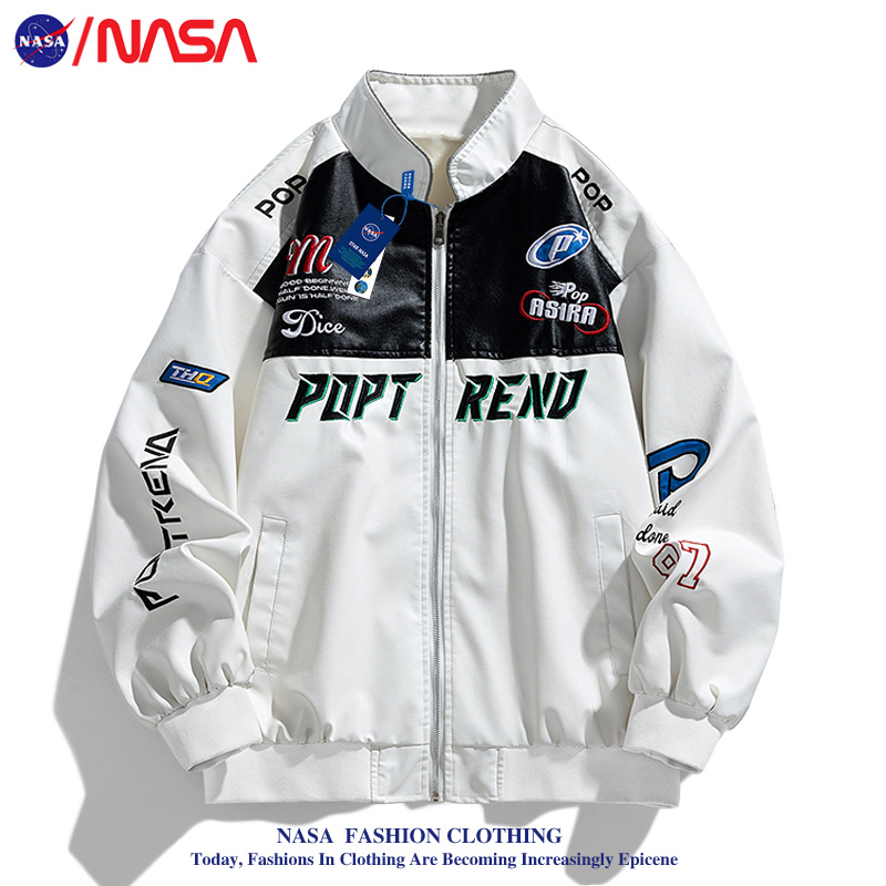 Nasa Original American-Style Embroidered Leather Jacket for Men, Trendy Brand, New Spring and Autumn Style, Loose Fit, Motorcycle Jacket
