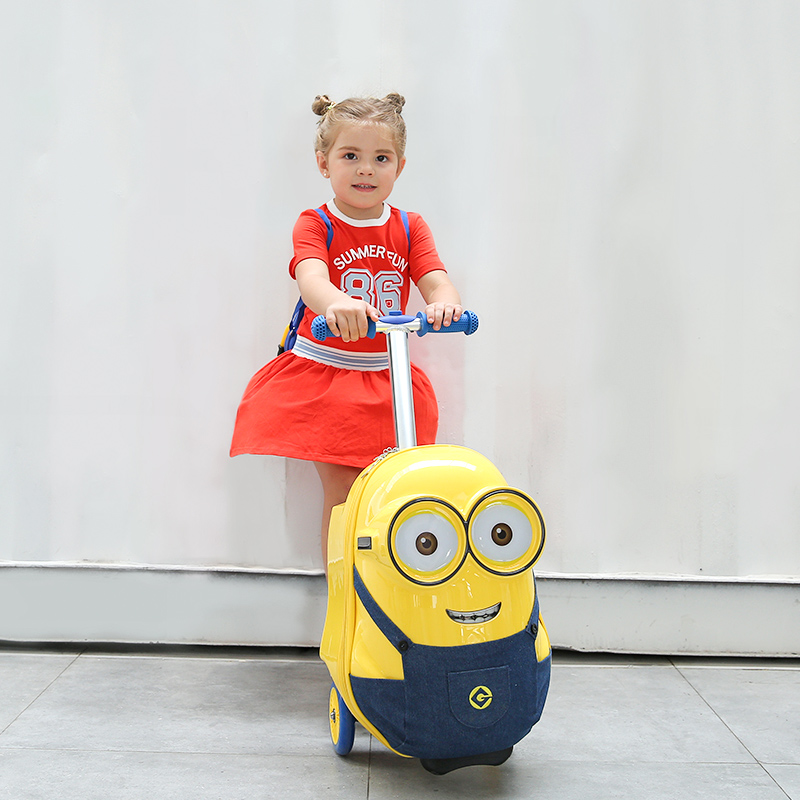Minions folding scooter children 3-6 years old boy first grade large capacity female travel trolley case kindergarten