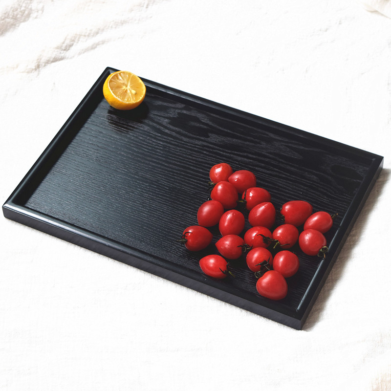 Rắn gỗ đen hình chữ nhật khay màu nâu Châu Âu khay gỗ vườn Nhật Bản tea set khách sạn khay trà khay tra dep