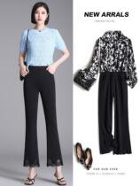 2022 spring summer large code casual pants woman high waist and slim fit 90% pants pituitary lace micro horn pants female