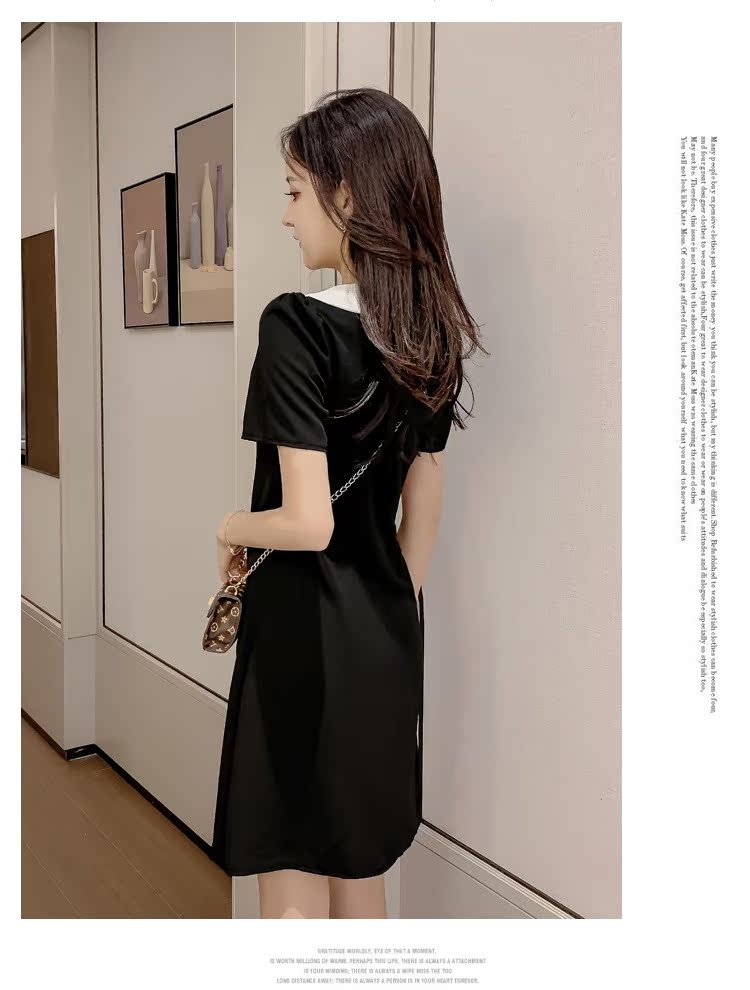 VK旗艦店 韓國風翻領單排扣不規則氣質顯瘦短袖洋裝