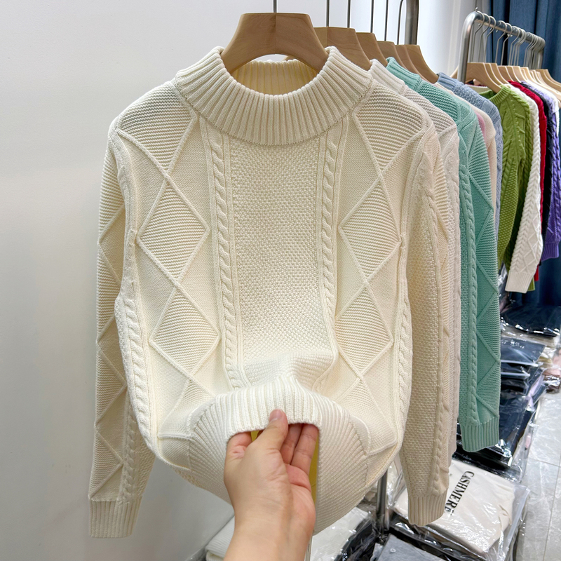 Mahuahong 100% Pure Cotton Thick Knit Sweater for Women, Non-Pilling, Thickened Base Layer for Spring, Autumn, and Winter