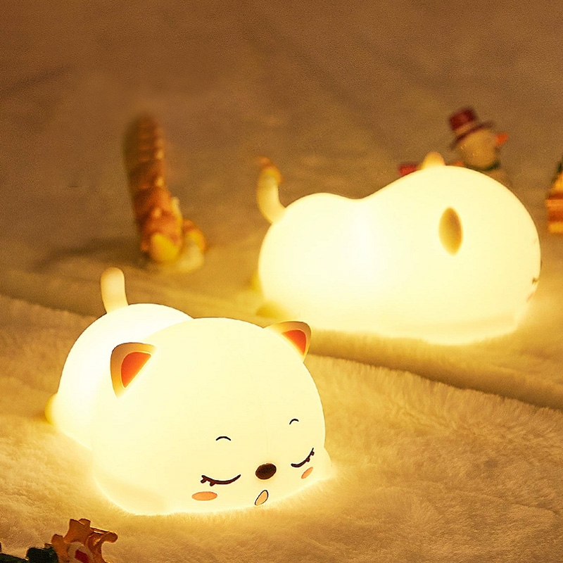 Wanhuo snoring cat silicone lamp colorful pat night light baby feeding lamp for children's girlfriend birthday gift