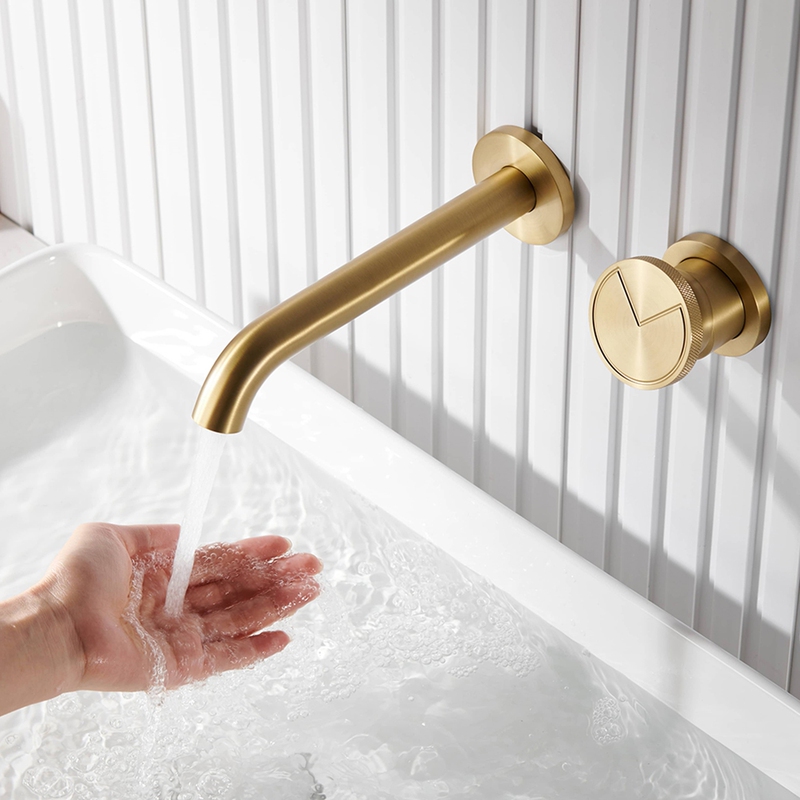 Concealed Wall-Mounted Basin Faucet with Hot and Cold Water for Bathroom, All-Copper Wall-Mounted Washbasin Faucet