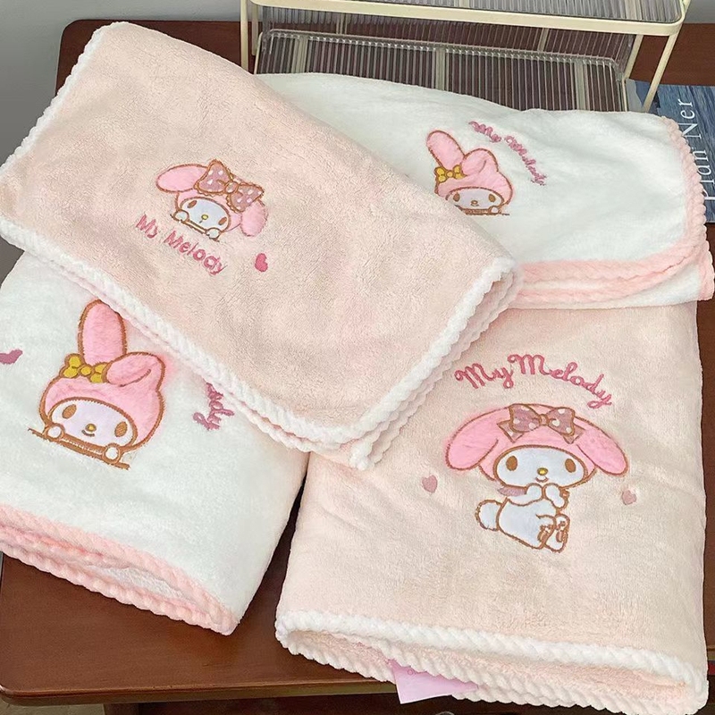 Sanrio My Melody Bath Towel and Hair Drying Cap Set for Women, Absorbent, Quick-Drying, Non-Shedding, Wearable, Can Be Wrapped, Large Towel, Thickened