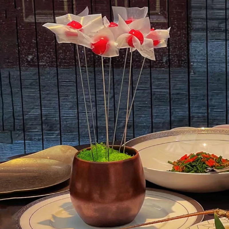 Restaurant Ceramic Vase with Insert Plate, Chinese-Style Artistic Dishware, Private Club Cherry Foie Gras Creative Serving Utensils