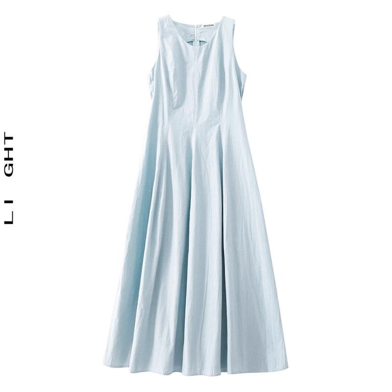 【Li Ght】Ou Ruofeng Waist-Slimming Dress for Women 2026 Summer New French Style Waist-Cinching Blue Sleeveless Dress 2489 【Li Ght】Ou Ruofeng Waist-Slimming Dress for Women 2026 Summer New French Style Waist-Cinching Blue Sleeveless Dress 2489