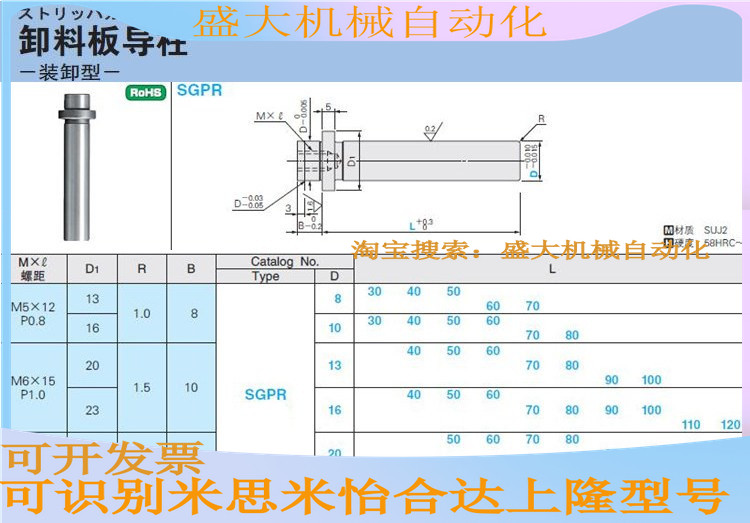Discharge plate guide column (loading and unloading type) SGPR20-50 60 70 70 90 90 Mithmi MISUMI