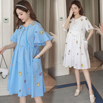 Pregnant Woman Lian dress Summer short sleeves Summer mid-length Breastfeeding Skirt Loose Horn Sleeve Gestational summer dress jacket
