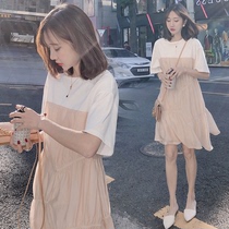 Pregnancy Woman Dress Summer Clothes 2022 New Blouses Short Sleeves Pregnant Women With Dress Nepotism Red Splicing Summer Fashion Summer Dresses