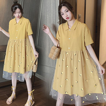 Pregnant women summer fashion summer pregnant womens dress mid-length short-sleeved embroidery mesh doll skirt summer tops