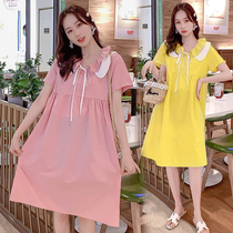 Pregnancy Woman Dress Summer Dress Dress Dress 2021 New Fashion Summer Short Sleeves Mid Length Summer Dress Spicy Moms Blouse
