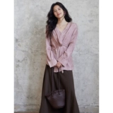 贰羊设计 Прозрачный крем, дизайнерский корсет, рубашка, V-образный вырез, тренд сезона