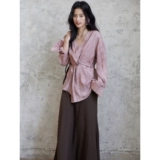 贰羊设计 Прозрачный крем, дизайнерский корсет, рубашка, V-образный вырез, тренд сезона