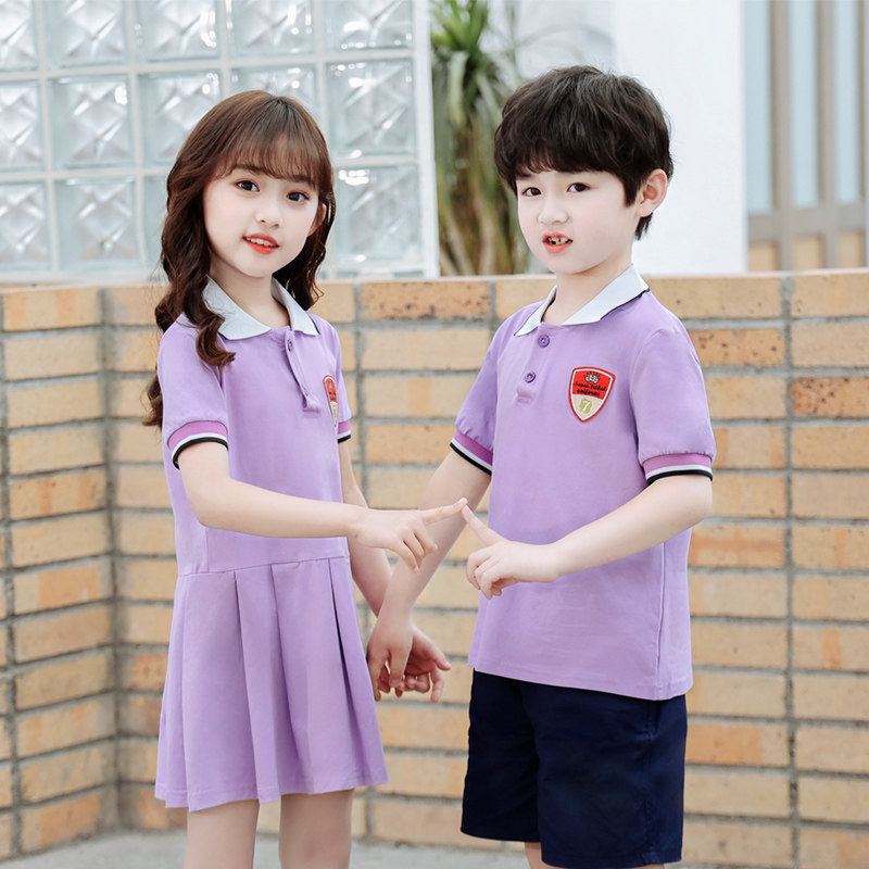 New Kindergarten Summer Dress Short Sleeve Class Dress Primary School Uniform June 1 Performance Summer Suit Customized by Teachers