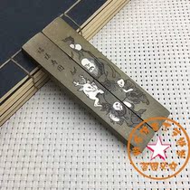 Package mail Wenfang Sibao Antique pure brass Zhen ruler Calligraphy small paperweight pressure ruler Luhe Tongchun