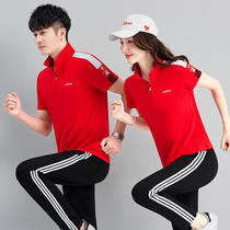 Couples summer sports suit gothic walker men and women pure cotton short sleeves T-shirt outdoor long pants group purchase running suit