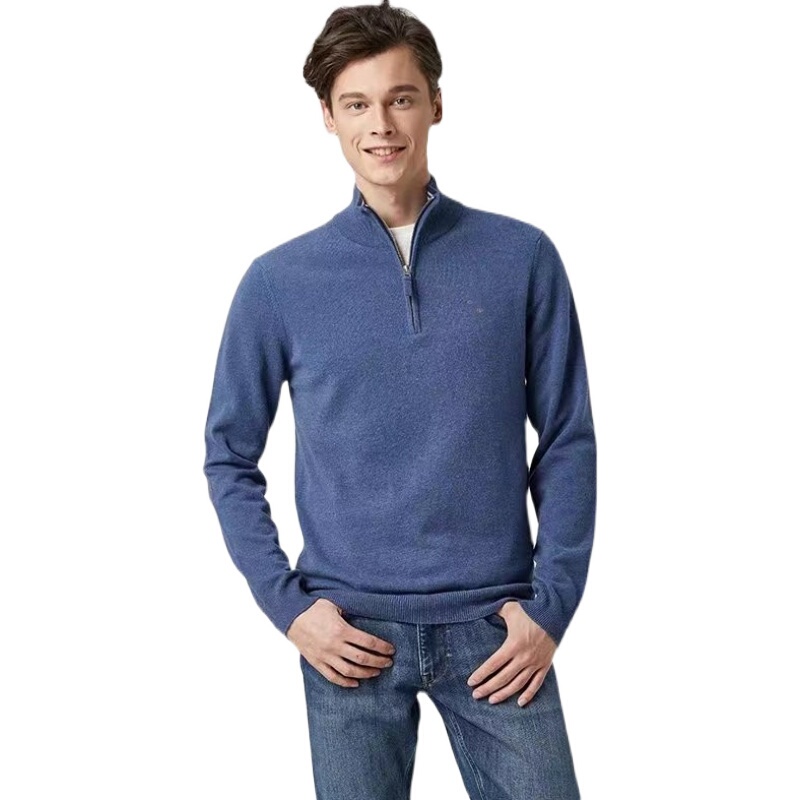 Autumn and Winter Export Business Long-Sleeved Pullover Vertical Collar Half-Zip Sweater Casual Knitwear Jacket Solid Color