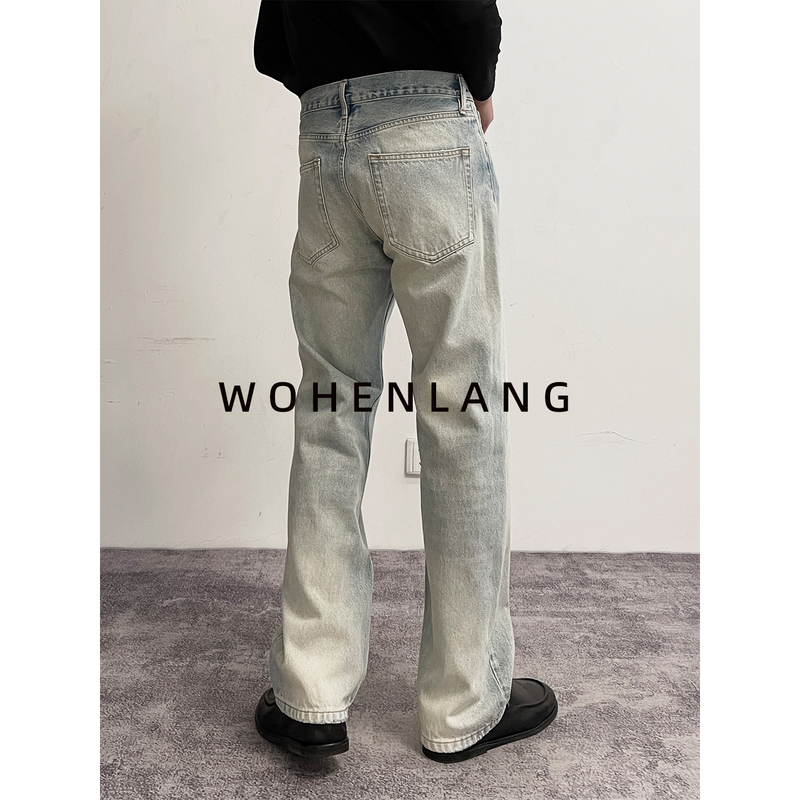 【Kanglong Fabric】15 oz Color Blue Distressed Casual Pants Men's Slightly Wide 505 Straight Leg Jeans