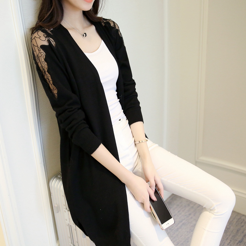 Knitted women's cardigan thin coat 2021 spring new embroidered lace outside the long shawl sun protection shirt autumn
