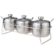 Haikote 304 stainless steel seasoning pot Food grade seasoning cup with spoon three-piece gift kitchen seasoning box