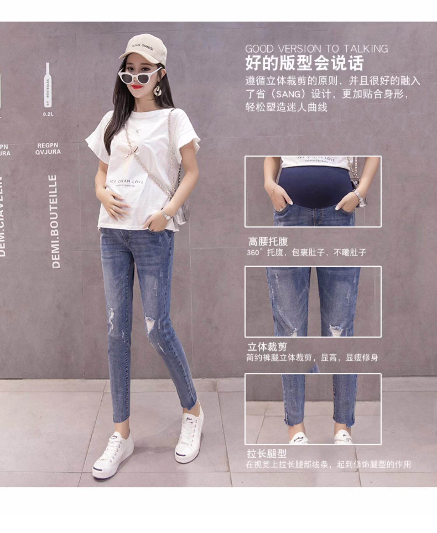 Phụ nữ mang thai quần dài mùa xuân và mùa thu mỏng Phụ nữ mang thai quần jeans mùa hè 2019 mới lỗ nhỏ quần nhỏ mặc quần mùa hè - Phụ nữ mang thai quần / quần bụng quần bầu baggy