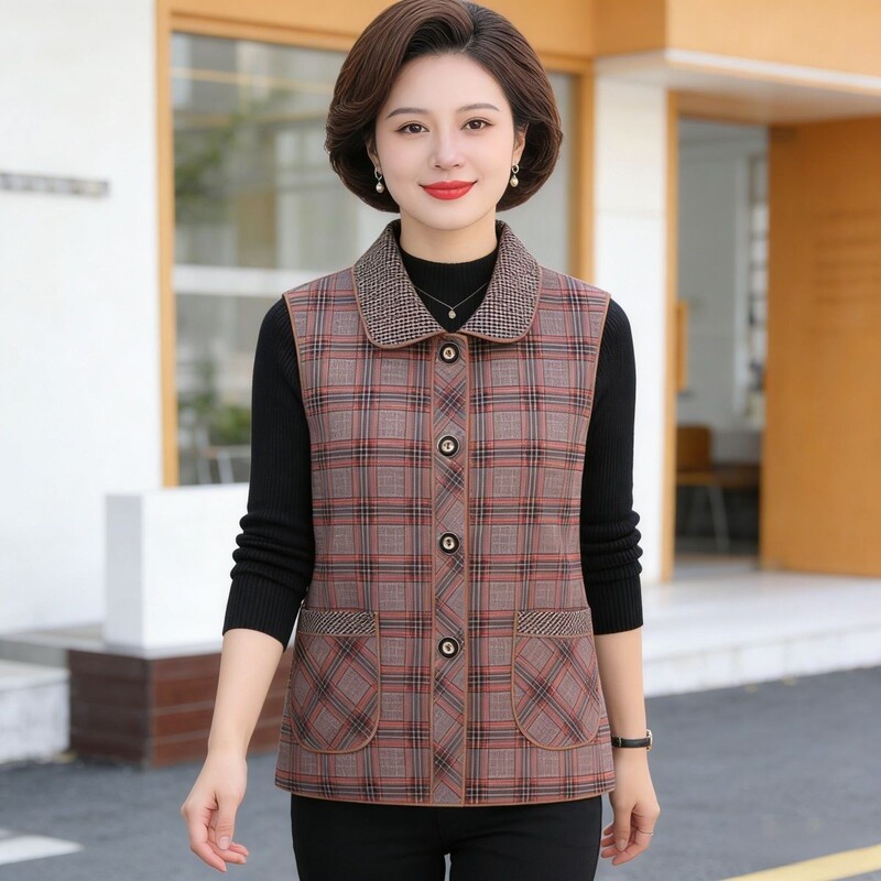 2026 Autumn/Winter New Fashion Plaid Vest for Women, Thin Casual Versatile Top, Vest for Mothers and Grandmothers 2026 Autumn/Winter New Fashion Plaid Vest for Women, Thin Casual Versatile Top, Vest for Mothers and Grandmothers