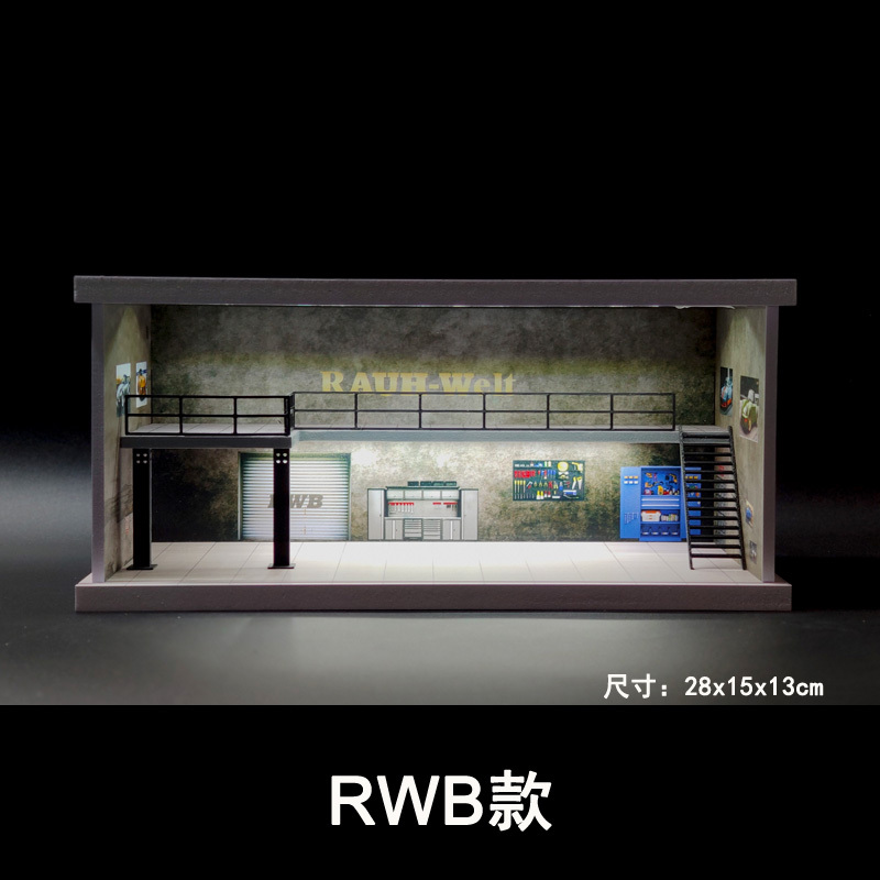 1/64 Car Repair Shop Model Alloy Car Model Modification Factory Scene with Lighting Garage