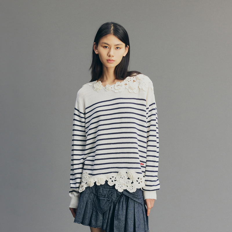 Uooyaa/Wu Ya 2026 Autumn New Collection'Earth Girl' Series Hand-Crocheted Floral Sea Soul Pullover Sweater