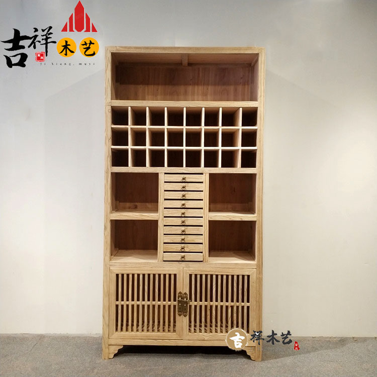 New Chinese style with light purple sand pot storage cabinet tea cup tea set built display cabinet Duobaoge elm teapot Bogu rack