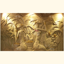 Sandstone relief customized sandstone hotel lobby background wall Southeast Asian Dai girl mural fiberglass relief