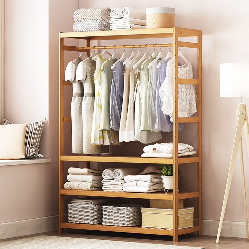 Bedroom Clothes Rack Floor Hanging Hangers Home Solid Wood