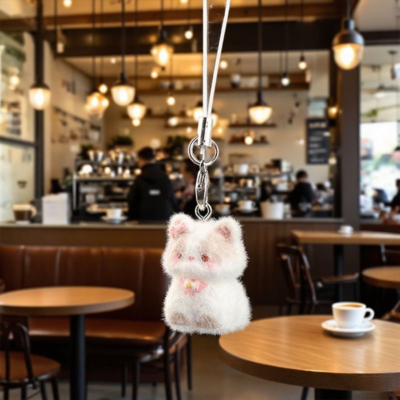 Bored! Get a Super Cute 3D Flocked Kitten Keychain, Bag Charm, Phone Lanyard, Perfect as a Gift