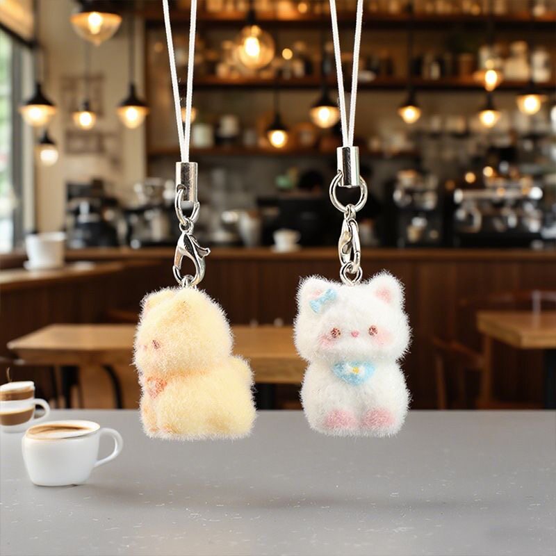 Bored! Get a Super Cute 3D Flocked Kitten Keychain, Bag Charm, Phone Lanyard, Perfect as a Gift