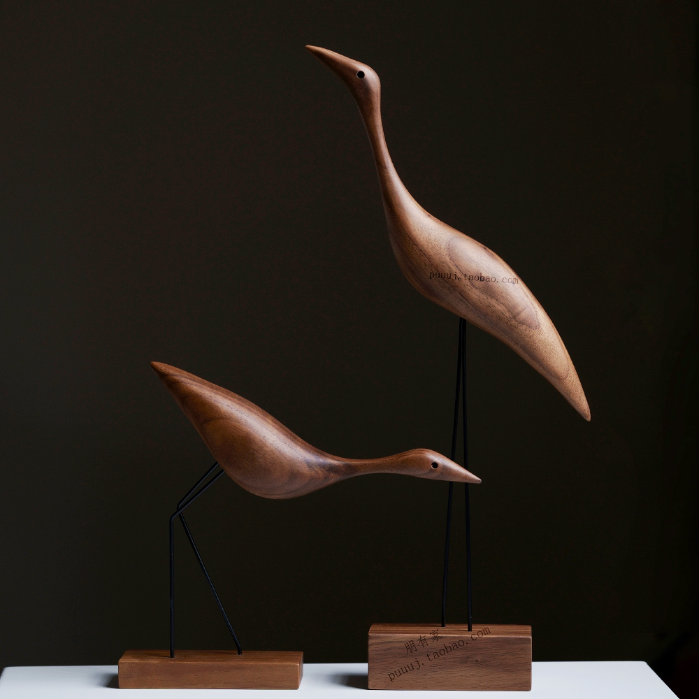 Crane Walnut Pill Top Crane Ornament Solid Wood Craft Gift Decoration New Chinese Home Living Room TV Cabinet Creative Decoration
