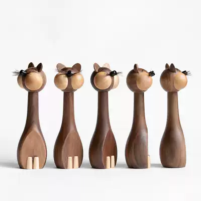 Kitty cute Nordic decoration decoration solid wood craft jewelry wooden animal doll personality gift soft dress