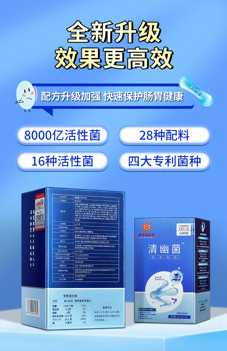 【中國直郵】北京同仁堂清幽菌益生菌雙歧桿菌調理腸胃成人兒童腸道清潔60g(3g*20袋)/盒