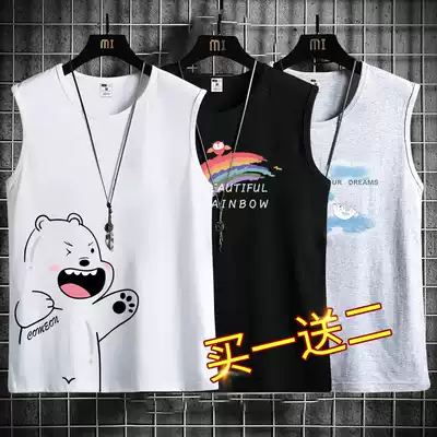 Vest men's tide summer wear fat loose large size men's waistcoat men's sports fitness cotton sleeveless T-shirt