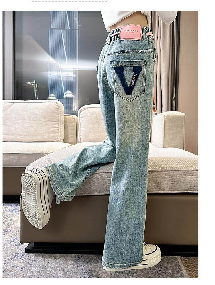 Джинсы детские 女童牛仔阔腿裤春秋2026新款女孩宽松裤子女中大童春季时尚直筒裤 Other