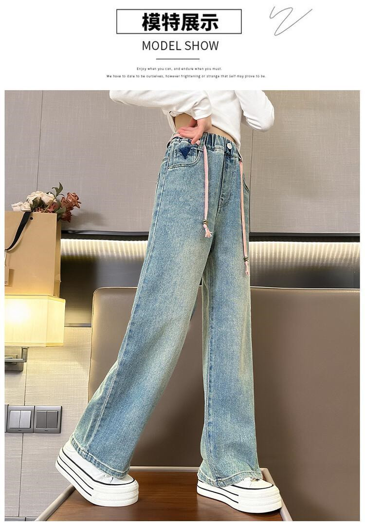 Джинсы детские 女童牛仔阔腿裤春秋2026新款女孩宽松裤子女中大童春季时尚直筒裤 Other