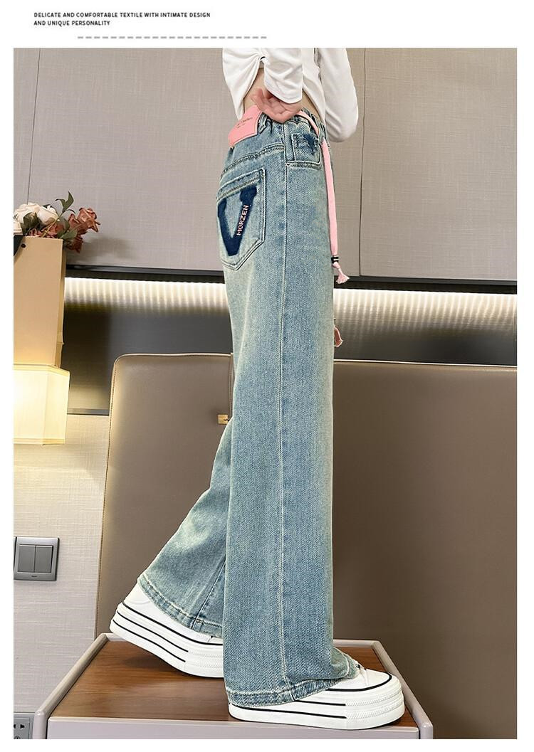 Джинсы детские 女童牛仔阔腿裤春秋2026新款女孩宽松裤子女中大童春季时尚直筒裤 Other