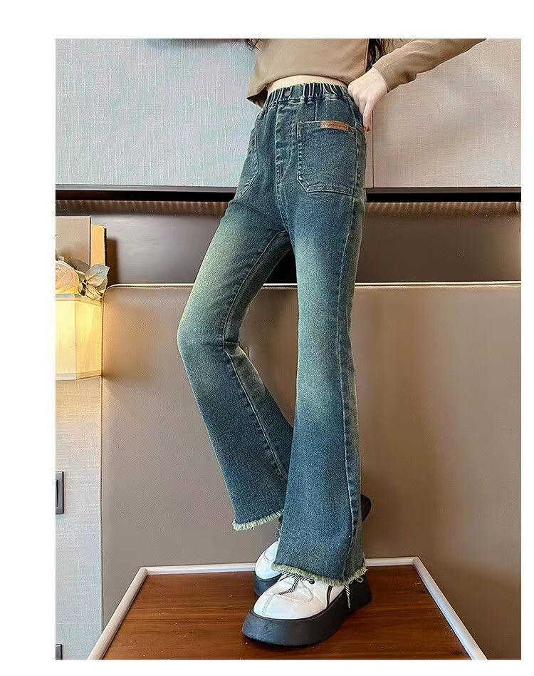 Джинсы детские 女童牛仔裤春秋新款喇叭裤时尚童装宝宝长裤儿童秋冬加绒微喇裤子