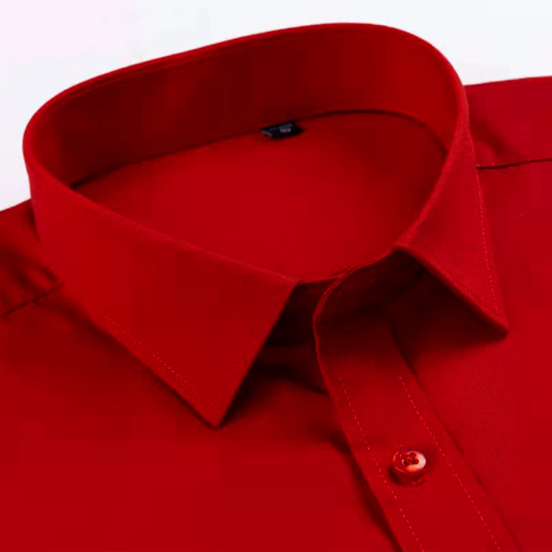 Bright Red Long-Sleeved Shirt for Men, Suitable for Weddings, Groomsmen, Solid Color Business Formal Wear, Professional Base Shirt