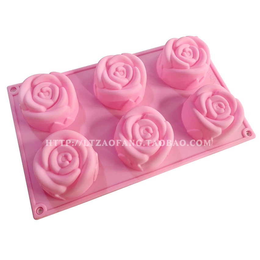 xj032 Pretty six - plus rose 6 holes large rose silicone cake mould handmade soap abrasives candle die