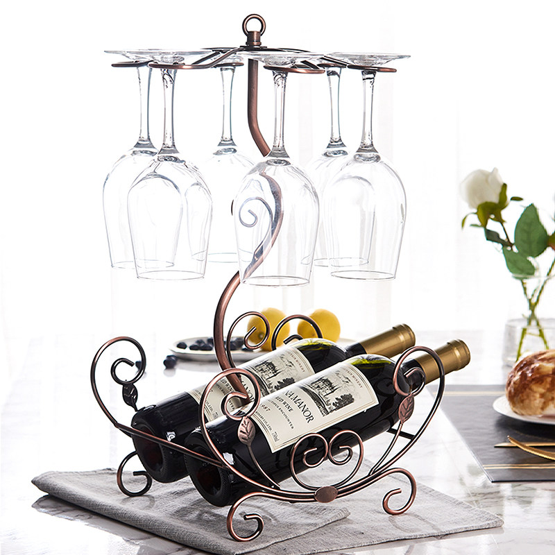 Red Wine Rack European-style Wine Shelf Wine Cabinet Wine Cabinet Wine Shelf Suspended Hanging High-Foot Cup Shelf Decoration Swing Decorated Wine Rack