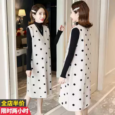 Net red maternity clothes spring and autumn hot mom autumn two-piece 2021 autumn over-the-knee mid-length version of the Western style fashion dress
