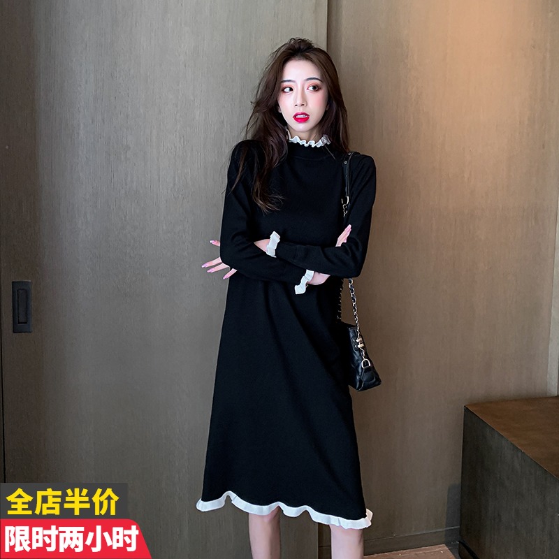 Autumn and winter style Fashion Gestation in Knitted Inner Lap Dresses for long winter clothing Hooded Sweater Winter Jersey Women