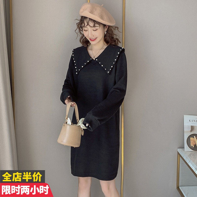Pregnant women dress autumn autumn and winter mom out breastfeeding medium and long-term autumn pie reduced age doll collar fashion dress