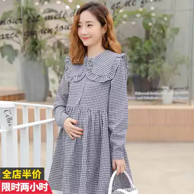 Net red maternity women's clothing spring and autumn clothing 2021 autumn long version of the doll collar foreign school age reduction fashion Out Dress